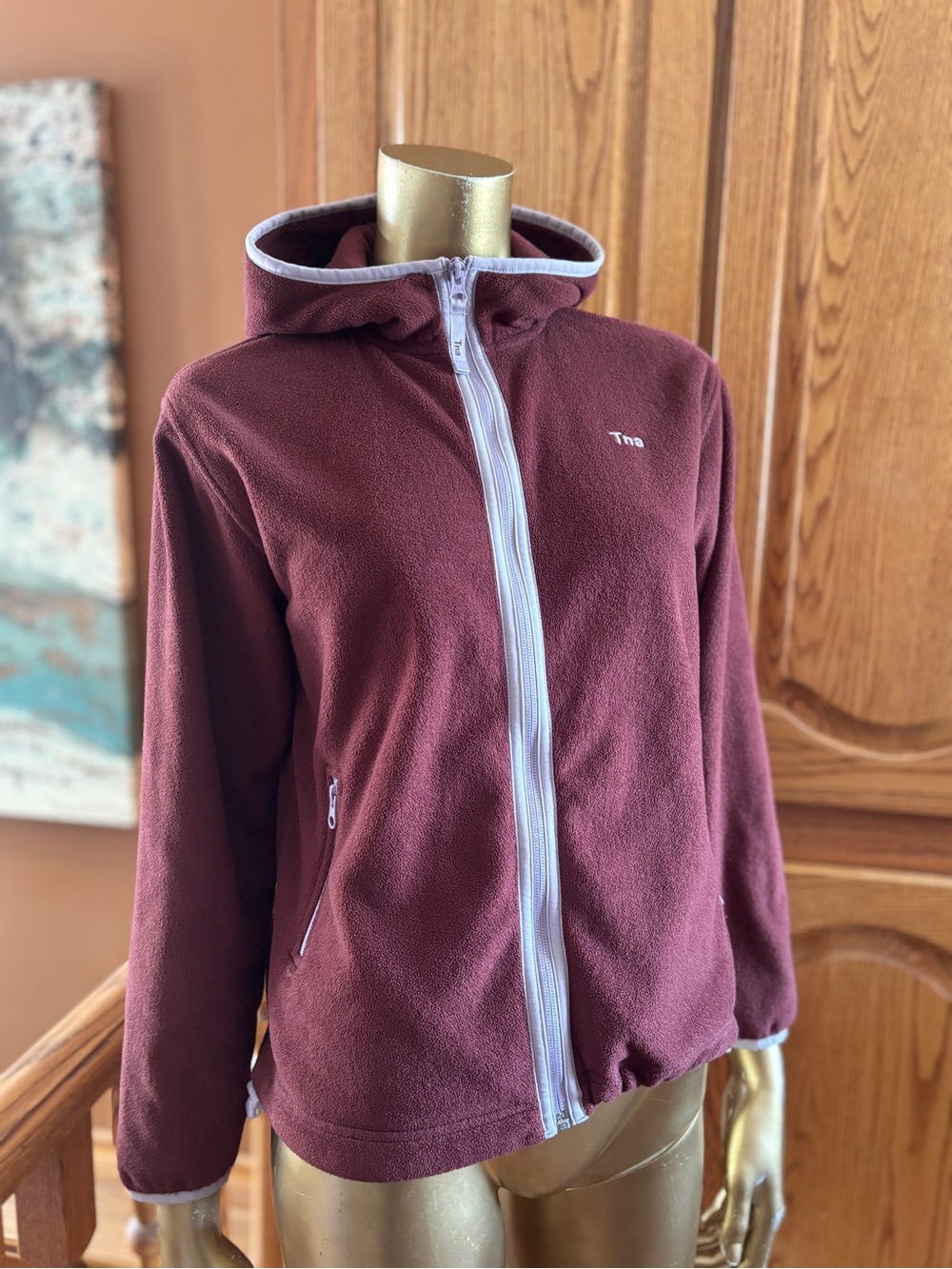 TNA Kids Maroon Hooded Fleece Jacket with Light Trim